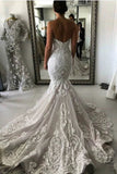 Sexy Sweetheart Mermaid Tulle Wedding Dress With Lace Appliques, Backless Bridal Dress N2554