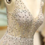 V-neck Chiffon Beaded Embroidery A-line Sleeveless Floor-length Prom Dresses 11-48712