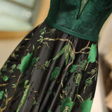 Velvet Embroidery A-line Spaghetti Straps Sleeveless Long Prom Dresses