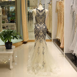 Mermaid Jewel Sleeveless Embroidery Beaded Long Prom Dresses