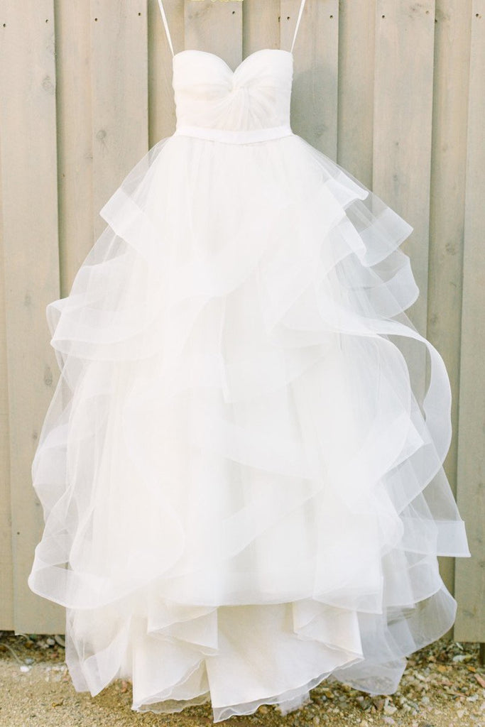 Ivory Sweetheart Strapless Tulle Floor-length Beach Wedding Dress With Ruffles N686