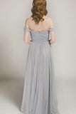 Simple Off the Shoulder Sweetheart Chiffon Floor Length Bridesmaid Dress B421