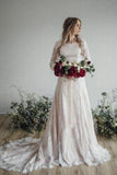 A Line Long Sleeve Lace Wedding Dress Plus Size Vintage Rustic Wedding Dress N2263