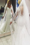 Long Sleeves V-neck Sheer Back Mermaid Wedding Dress,Bridal Dresses,N545