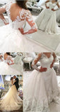Gorgeous Ivory V-Neck Appliques Wedding Dress With Watteau Train