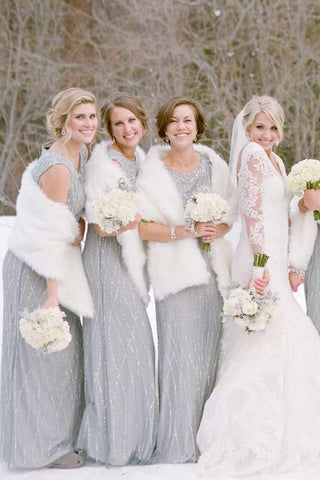 Sparkly Sheath Long Gray Elegant Bridesmiad Dress Wedding Party Dress M1001