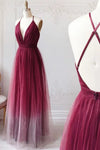 Pretty Ombre Tulle A-line Simple Prom Dress Beautiful Backless Bridesmaid Dress M1009