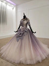 Sparkly Ball Gown Half Sleeves Wedding Dress With Flowers, Gorgeous Princess Prom Dress N2548