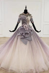 Sparkly Ball Gown Half Sleeves Wedding Dress With Flowers, Gorgeous Princess Prom Dress N2548
