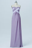 Lavender Grey Sweetheart Strapless Simple Bridesmaid Dresses,Mid Back Long Bridesmaid Gowns