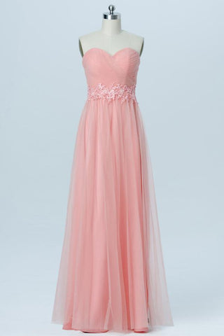 Apricot Blush Sweetheart Strapless Tulle Up Appliques Long Bridesmaid Dresses OB101 - bohogown