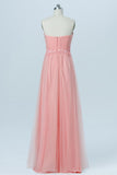 Apricot Blush Sweetheart Strapless Tulle Up Appliques Long Bridesmaid Dresses OB101 - Ombreprom