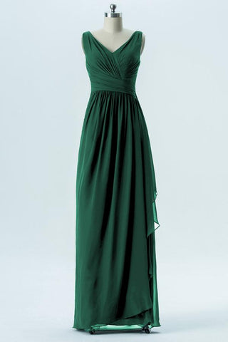 Hunter Green V Neck Cheap Bridesmaid Dresses,Open Back Simple Bridesmaid Gowns