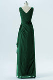 Hunter Green V Neck Cheap Bridesmaid Dress,Open Back Simple Bridesmaid Gowns OB107