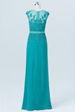 Peacock Green Sheer Back Cheap Bridesmaid Dresses,Appliques Beading Simple Bridesmaid Gowns OB108 - Ombreprom