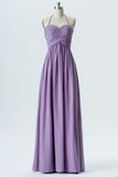 Lavender Grey Halter Long Bridesmaid Dresses,Open Back Cheap Bridesmaid Gowns
