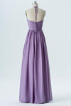 Lavender Grey Halter Long Bridesmaid Dress,Open Back Cheap Bridesmaid Gowns OB109