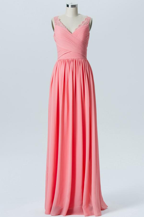 Apricot Blush V Neck Floor Length Bridesmaid Dresses,Open Back Simple Bridesmaid Gowns OB115 - bohogown