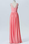 Apricot Blush V Neck Floor Length Bridesmaid Dresses,Open Back Simple Bridesmaid Gowns OB115 - Ombreprom