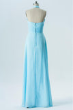 Pastel Blue Halter Floor Length Bridesmaid Dresses,Open Back Simple Bridesmaid Gowns OB118 - Ombreprom
