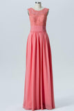 Peach Pink Boat Simple Bridesmaid Dresses,Appliques Sleeveless Floor Length Bridesmaid Gowns