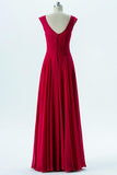 Red Boat Capped Sleeve Simple Bridesmaid Dresses,Open Back Floor Length Bridesmaid Gowns OB122 - Ombreprom