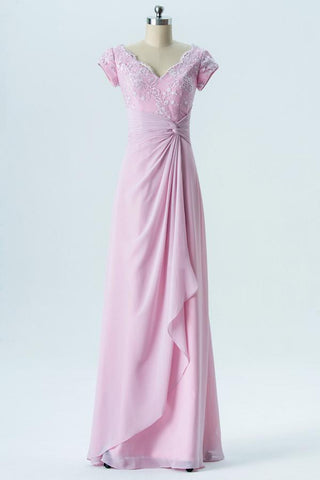 Barely Pink Capped Sleeve Simple Bridesmaid Dresses,Appliques Floor Length Bridesmaid Gowns OB125 - bohogown