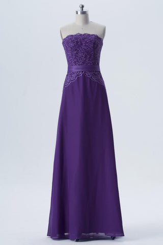 Royal Purple Sleeveless Simple Bridesmaid Dresses,Appliques Floor Length Bridesmaid Gowns