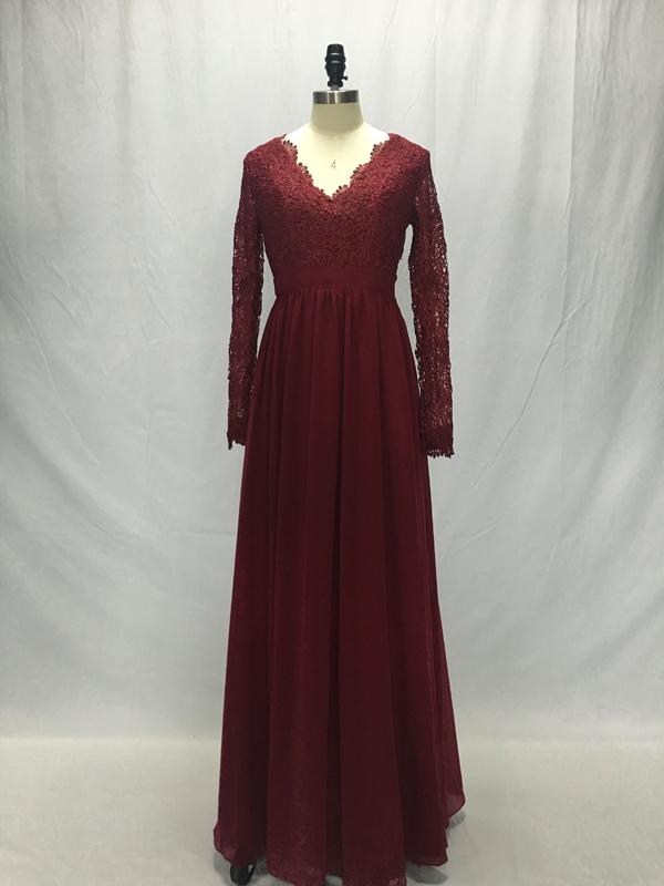 Burgundy Long Sleeve Simple Bridesmaid Dresses,Open Back Hollow Long Bridesmaid Gowns OB129 - Ombreprom
