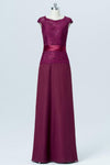 Burgundy Capped Sleeve Cheap Bridesmaid Dresses,Hollow Long Bridesmaid Gowns OB83 - bohogown