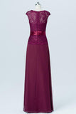 Burgundy Capped Sleeve Cheap Bridesmaid Dresses,Hollow Long Bridesmaid Gowns OB83 - Ombreprom