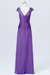 Royal Purple Capped Sleeve Cheap Bridesmaid Dresses,Lace Up Appliques Long Bridesmaid Gowns OB86 - Ombreprom