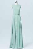 Pastel Green Sleeveless Cheap Bridesmaid Dresses,A Line Long Bridesmaid Gowns