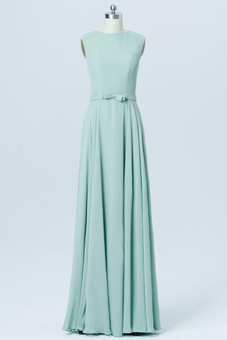 Pastel Green Sleeveless Cheap Bridesmaid Dresses,A Line Long Bridesmaid Gowns