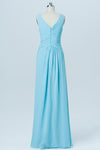 Pool Blue V Neck Cheap Bridesmaid Dresses,V Back Sleeveless Long Bridesmaid Gowns OB93 - Ombreprom