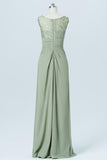 Pale Moss Green Capped Sleeve Cheap Bridesmaid Dresses,Appliques Long Bridesmaid Gowns OB95 - Ombreprom
