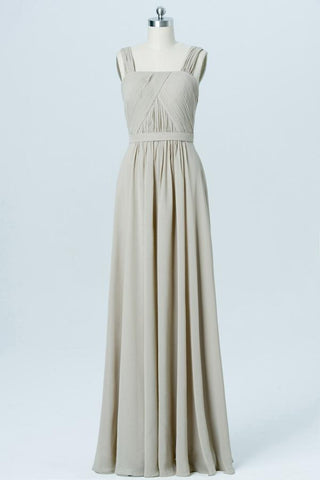 Sand Square Sleeveless Cheap Bridesmaid Dresses,Open Back Long Bridesmaid Gowns