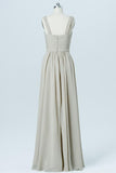 Sand Square Sleeveless Cheap Bridesmaid Dresses,Open Back Long Bridesmaid Gowns OB96 - Ombreprom