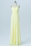 Tender Yellow Sweetheart Strapless Simple Bridesmaid Dresses,Mid Back Long Bridesmaid Gowns