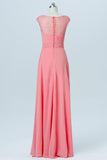 Peach Pink Sweetheart Capped Sleeve Simple Bridesmaid Dresses,Sheer Back Long Bridesmaid Gowns OB99 - Ombreprom