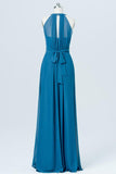 Blue Floor Length Sleeveless Bridesmaid Dresses,Halter Beading Chiffon Bridesmaid Gown OMB01 - Ombreprom