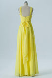 Yellow X Neck Sleeveless Floor Length Bridesmaid Dresses,Mid Back Bridesmaid Gown