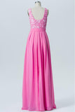 Pink Carnation Boat Sleeveless Floor Length Bridesmaid Dresses,Appliques Bridesmaid Gown OMB13 - Ombreprom