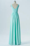 Mint V Neck Sleeveless Floor Length Bridesmaid Dresses,Simple V Back Bridesmaid Gown OMB15 - Ombreprom