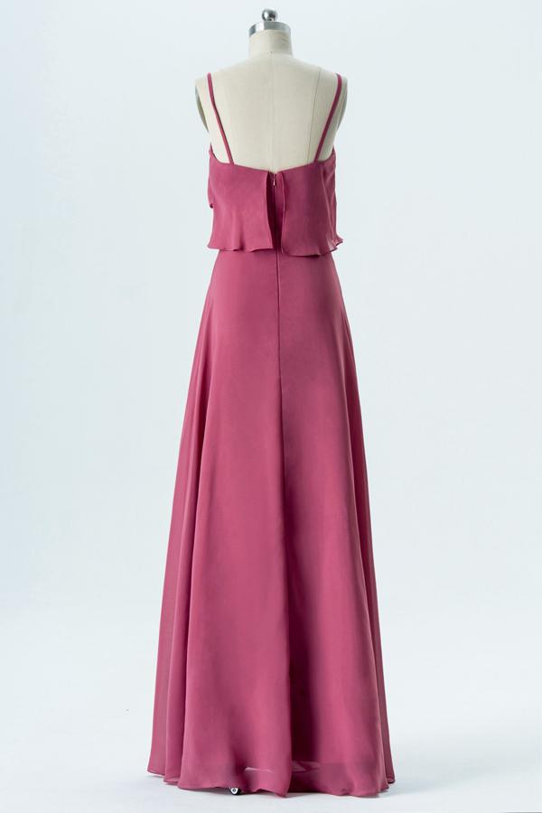 Dusty Rose Sweetheart Spaghetti Sleeveless Floor Length Bridesmaid Dress,Mid Back Chiffon Bridesmaid Gown OMB18