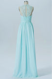 Mint Green Sheer Sleeveless Floor Length Bridesmaid Dresses,Chiffon Appliques Bridesmaid Gown OMB19 - Ombreprom