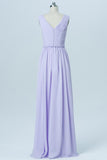 Lavender Floor Length Sleeveless Bridesmaid Dress,V Neck Chiffon Bridesmaid Gown OMB02