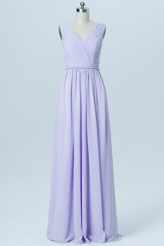 Lavender Floor Length Sleeveless Bridesmaid Dresses,V Neck Chiffon Bridesmaid Gown