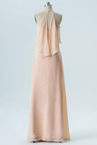 Blush Halter Floor Length Bridesmaid Dresses,Sleeveless Chiffon Bridesmaid Gown OMB21 - Ombreprom