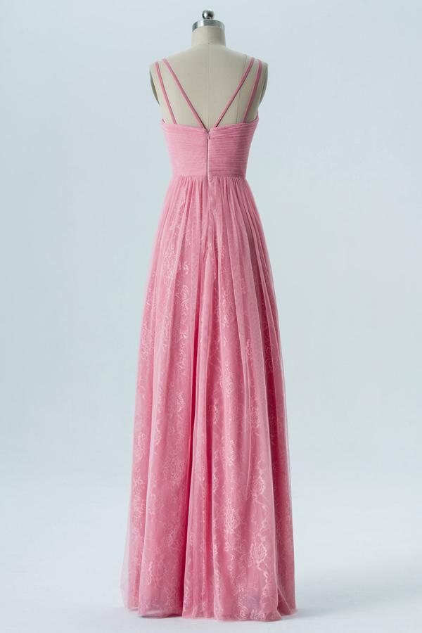 English Rose V Neck Floor Length Bridesmaid Dress,Sleeveless Mid Back Chiffon Bridesmaid Gown OMB25